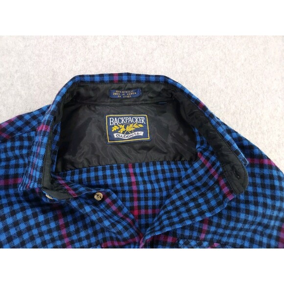 Vintage Backpacker‎ Shirt Mens XL Black Blue Plaid Flannel 90s Grunge Skater - Picture 14 of 15